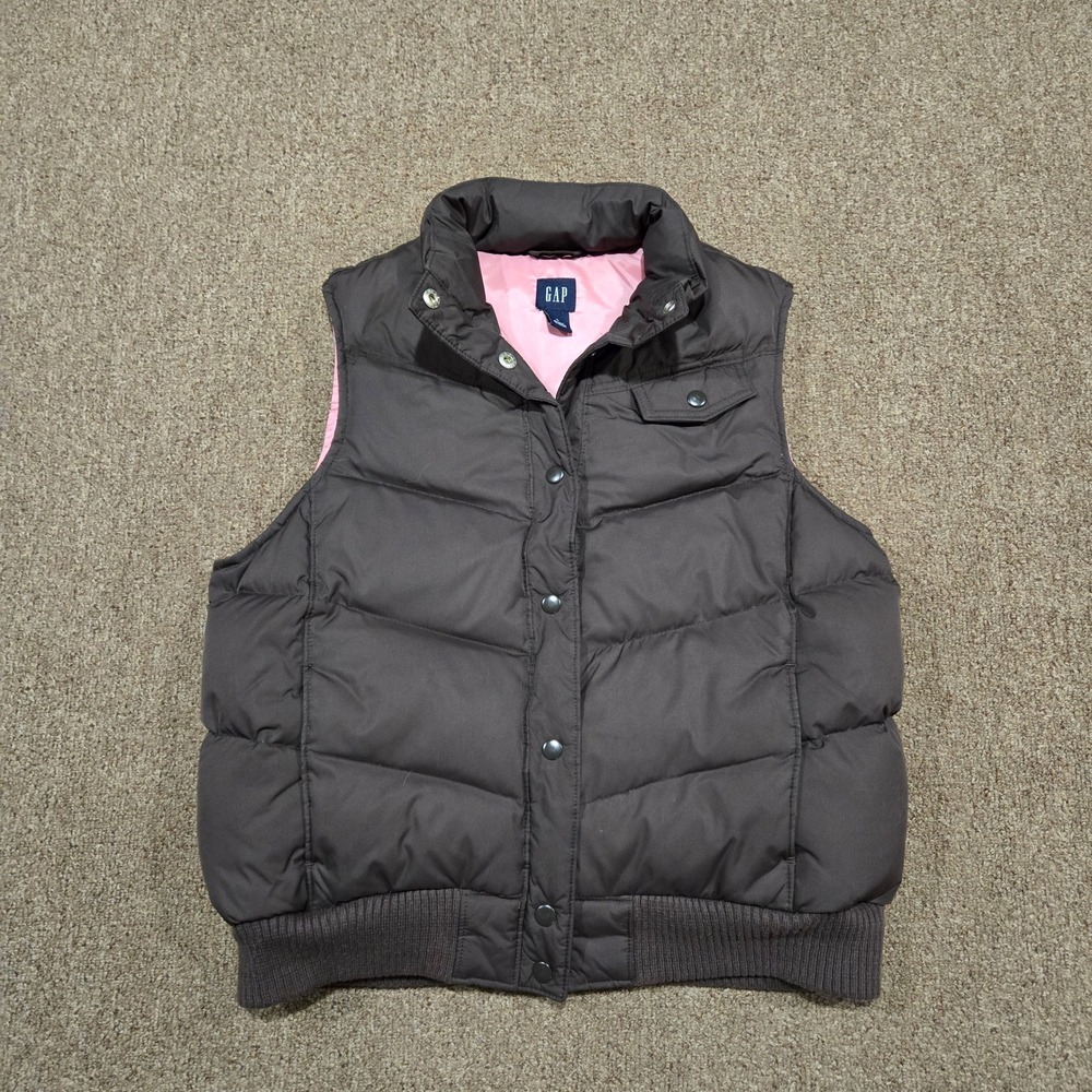 Vintage GAP Puffer Vest Down Filled Chevron Quilted Brown‎ Pink Outdoor Large